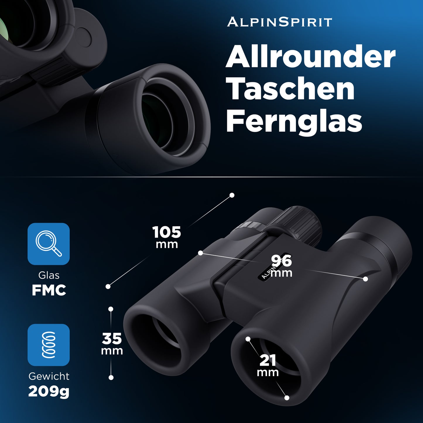 AlpinSpirit© Taschenfernglas 8x21 - Mini Fernglas (Testsieger) - klein & kompakt - für klein und groß