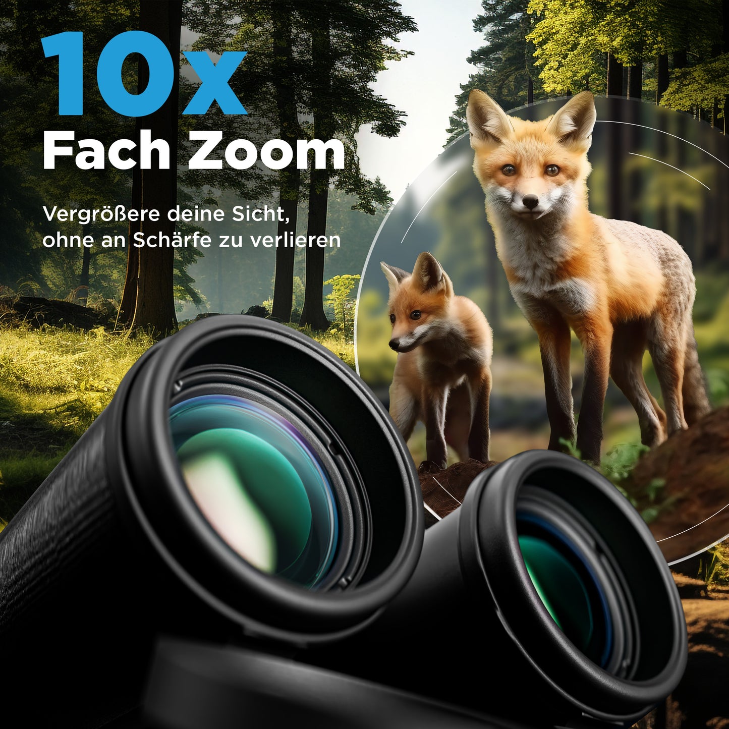 AlpinSpirit© Fernglas 10x42 inkl. Hardcase & Zubehör (Testsieger) - wasserabweisend,FMC+BAK4 - schwarz