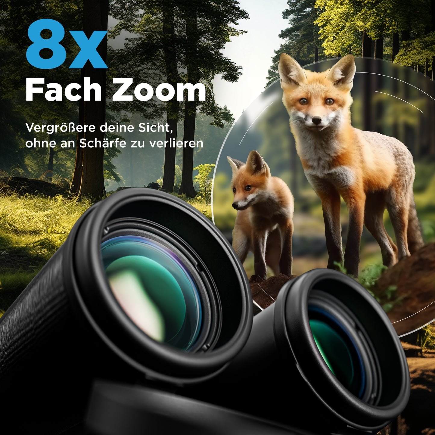 AlpinSpirit© Fernglas 8x42 inkl. Hardcase & Zubehör (Testsieger) - wasserabweisend,FMC+BAK4 - schwarz