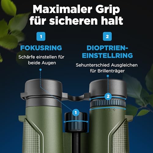 AlpinSpirit© Fernglas 8x42 inkl. Hardcase & Zubehör (Testsieger) - wasserabweisend,FMC+BAK4 - grün