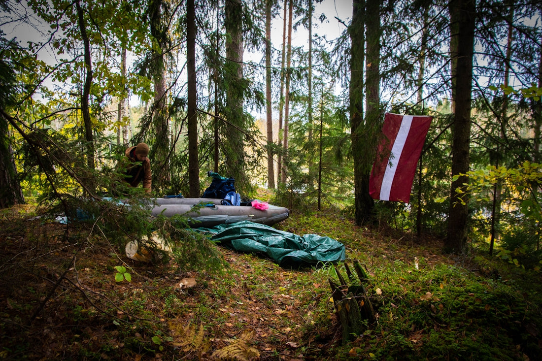 A group of people camping in the woods