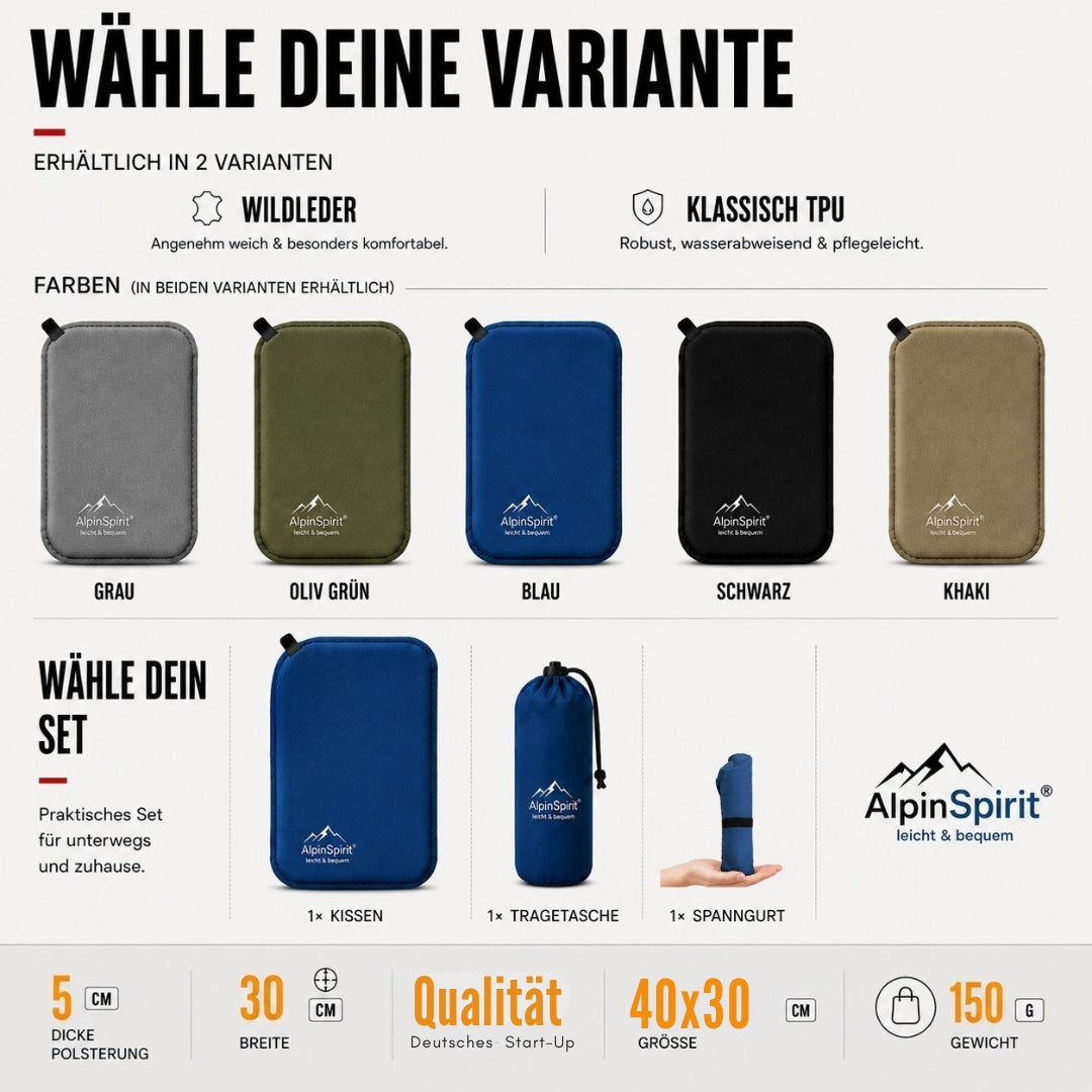 Sitzkissen Outdoor Aufblasbar Polyester [Packmaß & bis 5cm] Selbstaufblasend, Faltbar & Ultraleicht, 40x30 cm