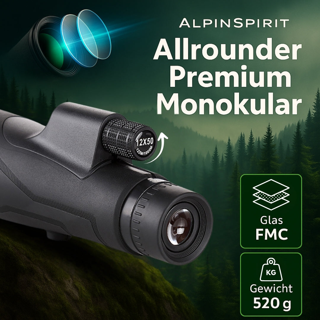 AlpinSpirit Hunter Monokular 12x50 mit Nitrogen, inkl. Handschlaufe [IPX6,FMC & BAK4]