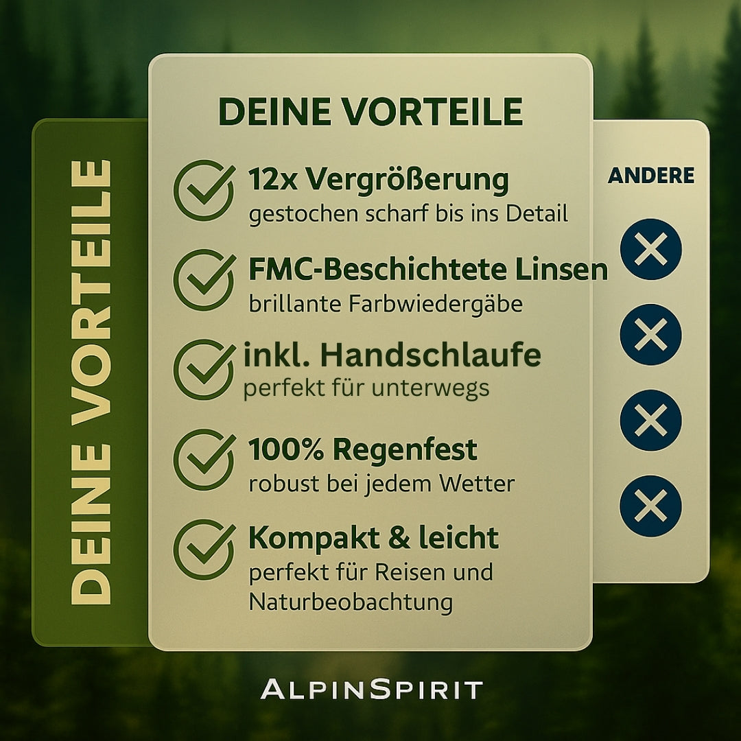 AlpinSpirit Hunter Monokular 12x50 mit Nitrogen, inkl. Handschlaufe [IPX6,FMC & BAK4]