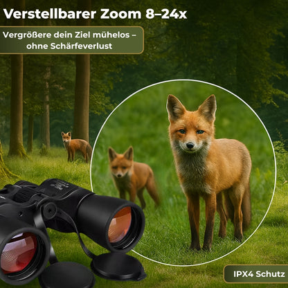 AlpinSpirit "Ranger" 8-24x50 Zoom Fernglas mit IPX4 Wasserschutz - inkl. hochwertige Tasche & Zubehör