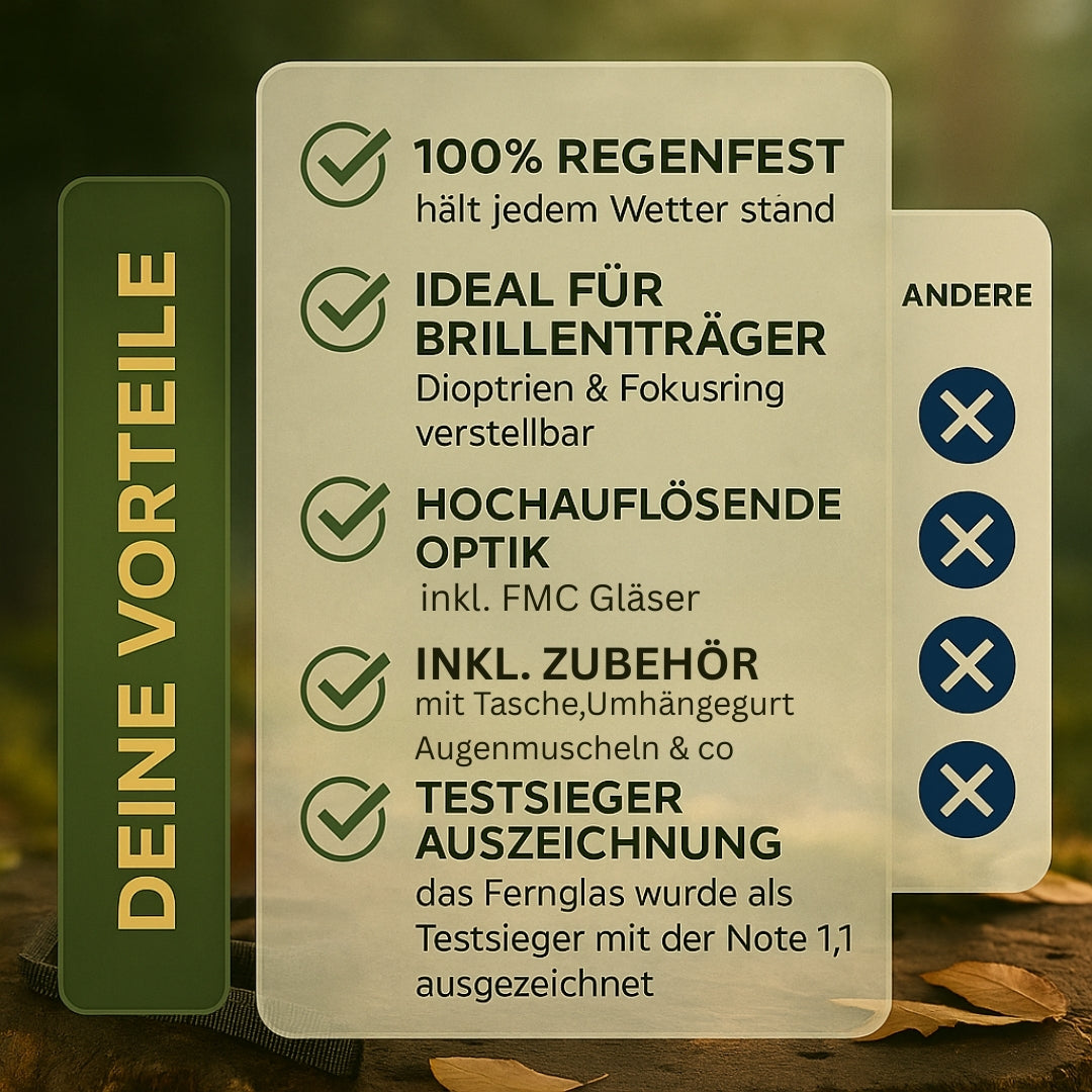AlpinSpirit "Ranger" 8-24x50 Zoom Fernglas mit IPX4 Wasserschutz - inkl. hochwertige Tasche & Zubehör