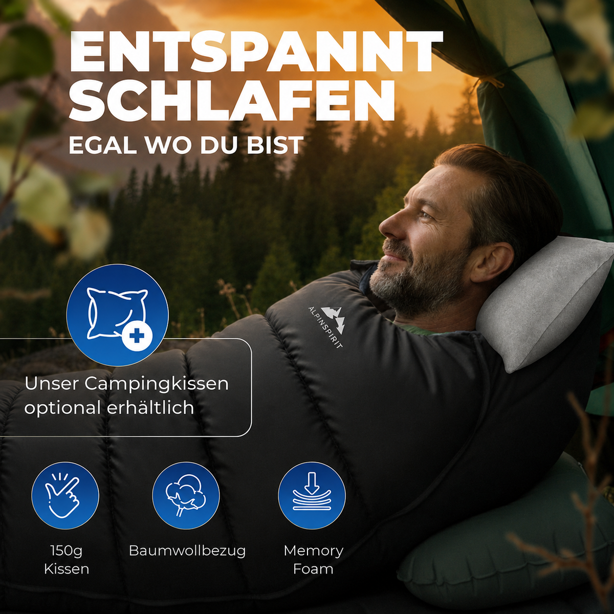 AlpinSpirit Schlafsack [20x30 Packmaß] 3 Jahreszeiten Sommer & Winter,Camping,Festival,Outdoor