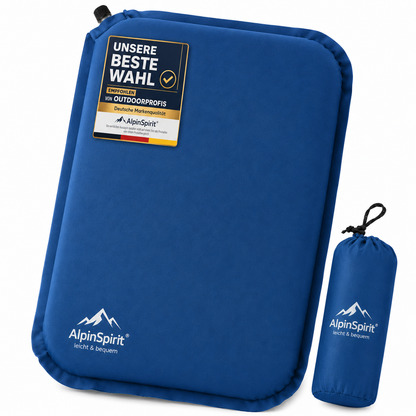 Sitzkissen Outdoor Aufblasbar Polyester [Packmaß & bis 5cm] Selbstaufblasend, Faltbar & Ultraleicht, 40x30 cm