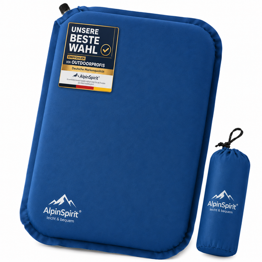Sitzkissen Outdoor Aufblasbar Polyester [Packmaß & bis 5cm] Selbstaufblasend, Faltbar & Ultraleicht, 40x30 cm
