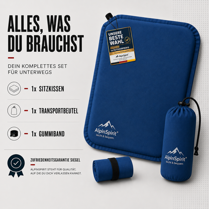 Sitzkissen Outdoor Aufblasbar Polyester [Packmaß & bis 5cm] Selbstaufblasend, Faltbar & Ultraleicht, 40x30 cm