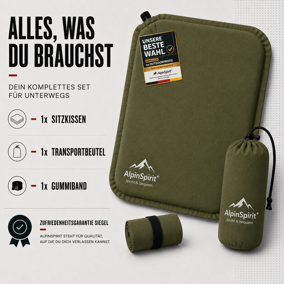 Sitzkissen Outdoor Aufblasbar Polyester [Packmaß & bis 5cm] Selbstaufblasend, Faltbar & Ultraleicht, 40x30 cm