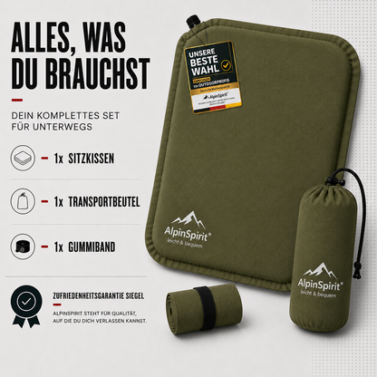 Sitzkissen Outdoor Aufblasbar Polyester [Packmaß & bis 5cm] Selbstaufblasend, Faltbar & Ultraleicht, 40x30 cm