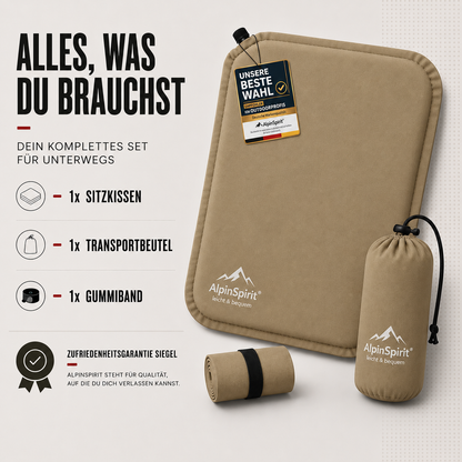 Sitzkissen Outdoor Aufblasbar Polyester [Packmaß & bis 5cm] Selbstaufblasend, Faltbar & Ultraleicht, 40x30 cm