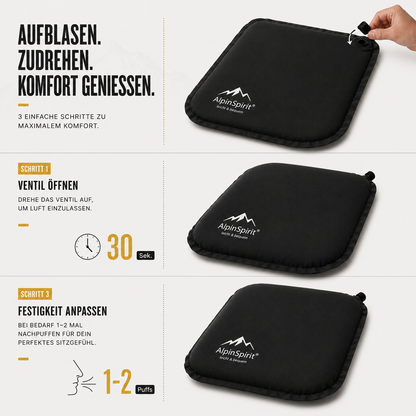 Sitzkissen Outdoor Aufblasbar Polyester [Packmaß & bis 5cm] Selbstaufblasend, Faltbar & Ultraleicht, 40x30 cm