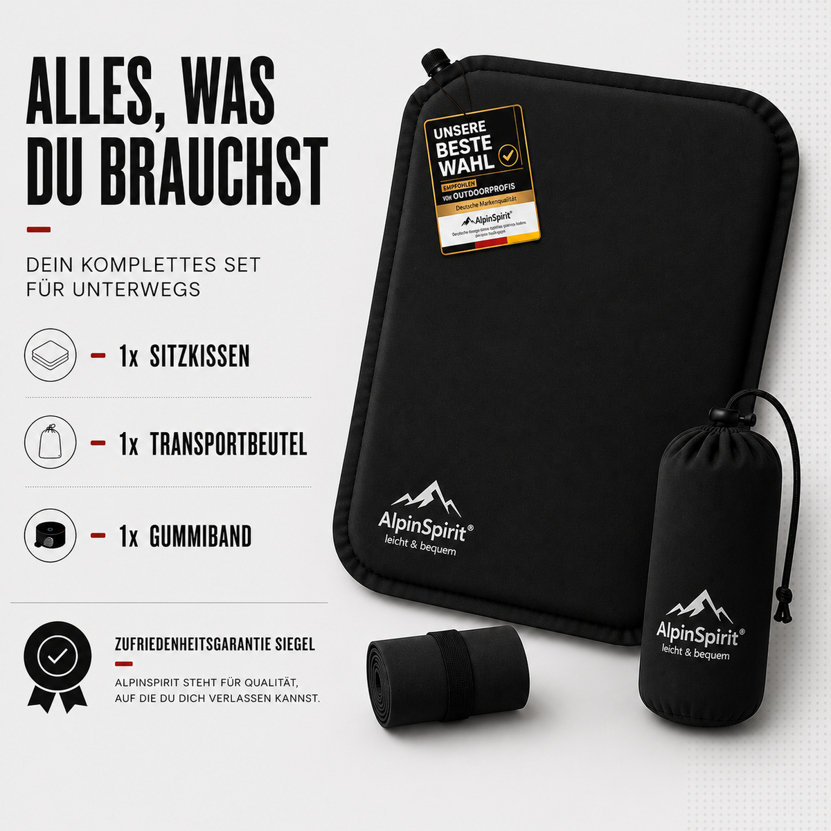 Sitzkissen Outdoor Aufblasbar Polyester [Packmaß & bis 5cm] Selbstaufblasend, Faltbar & Ultraleicht, 40x30 cm