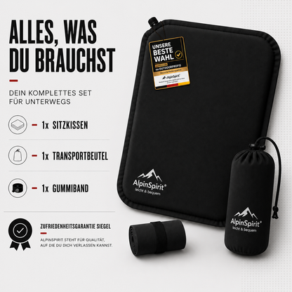 Sitzkissen Outdoor Aufblasbar Polyester [Packmaß & bis 5cm] Selbstaufblasend, Faltbar & Ultraleicht, 40x30 cm