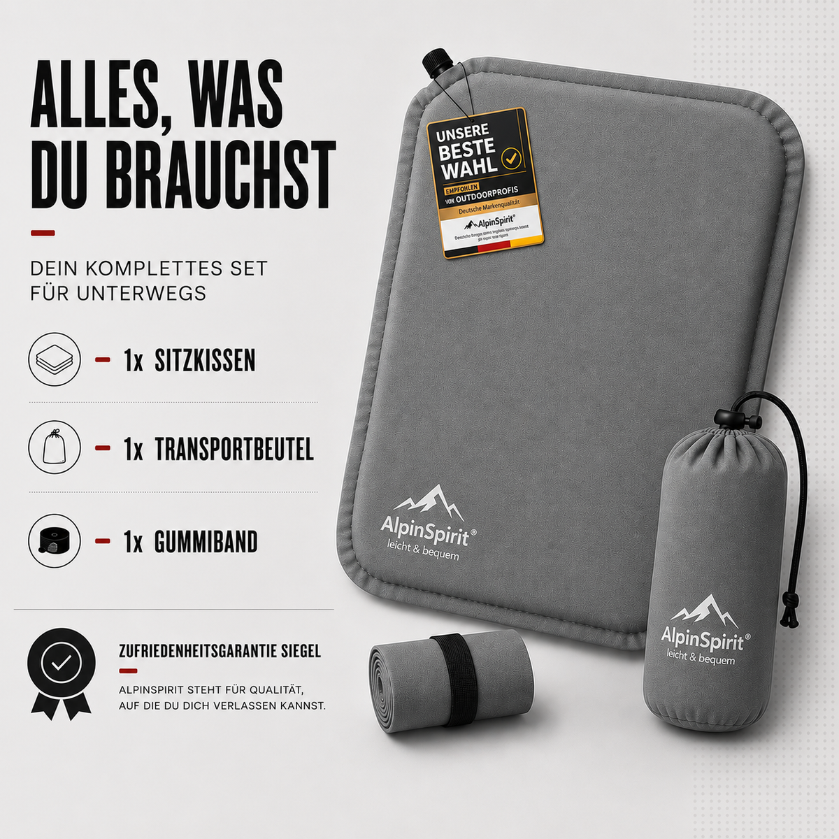 Sitzkissen Outdoor Aufblasbar Polyester [Packmaß & bis 5cm] Selbstaufblasend, Faltbar & Ultraleicht, 40x30 cm