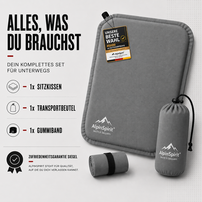 Sitzkissen Outdoor Aufblasbar Polyester [Packmaß & bis 5cm] Selbstaufblasend, Faltbar & Ultraleicht, 40x30 cm