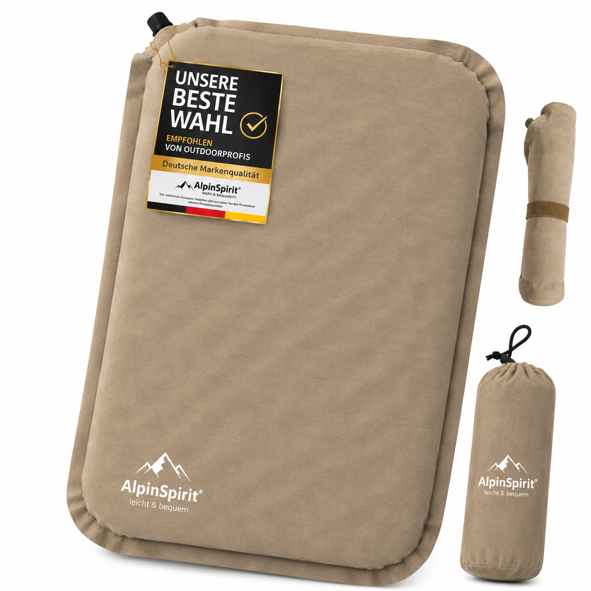 Sitzkissen Outdoor Aufblasbar Wildleder[Packmaß & bis 5cm] Selbstaufblasend, Faltbar & Ultraleicht, 40x30 cm