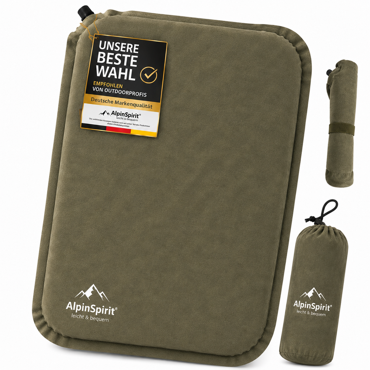Sitzkissen Outdoor Aufblasbar Wildleder[Packmaß & bis 5cm] Selbstaufblasend, Faltbar & Ultraleicht, 40x30 cm