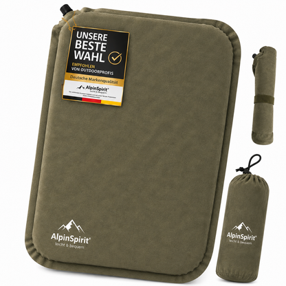 Sitzkissen Outdoor Aufblasbar Wildleder[Packmaß & bis 5cm] Selbstaufblasend, Faltbar & Ultraleicht, 40x30 cm