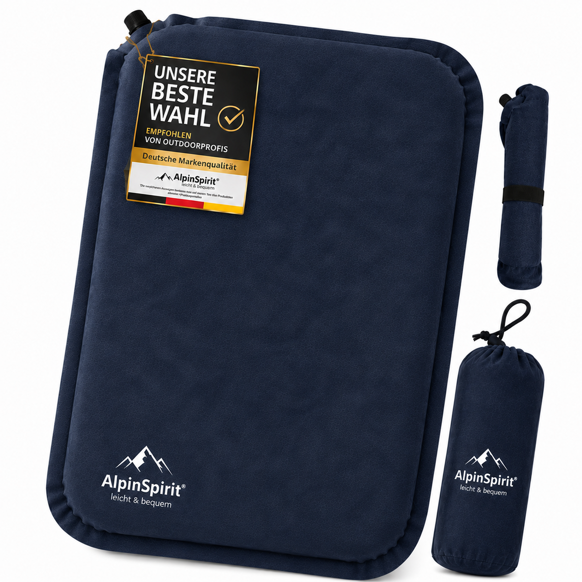 Sitzkissen Outdoor Aufblasbar Wildleder[Packmaß & bis 5cm] Selbstaufblasend, Faltbar & Ultraleicht, 40x30 cm