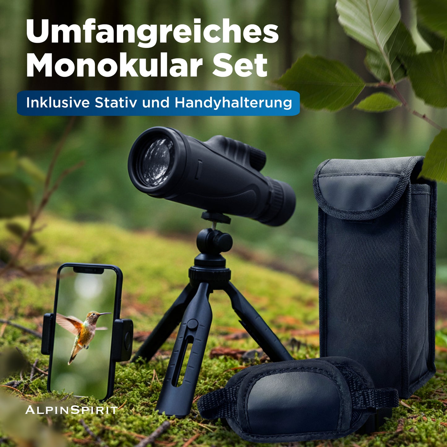 AlpinSpirit Zoom Monokular 10-30x50 mit Stativ & Handschlaufe [IPX4,FMC & BAK4]
