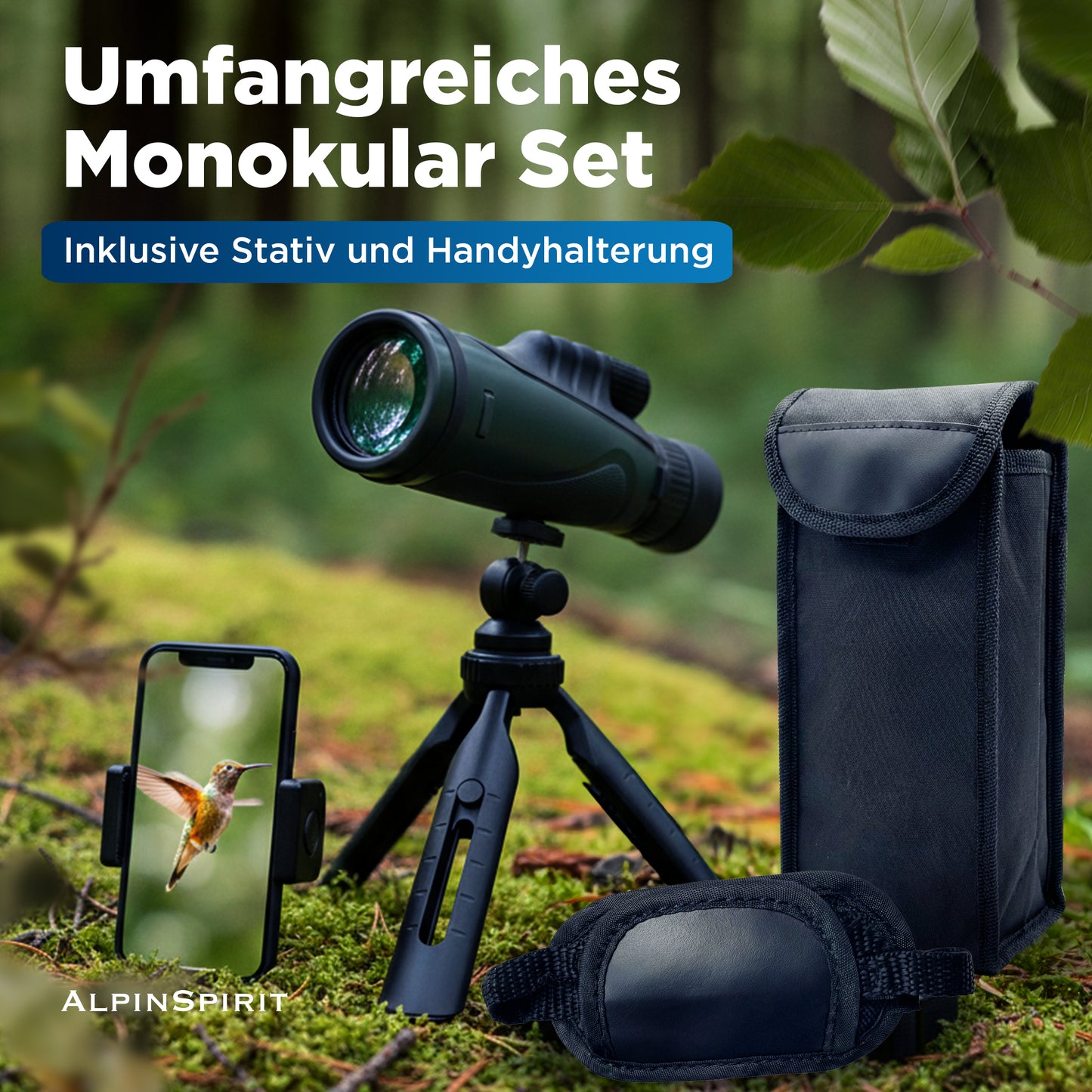 AlpinSpirit Zoom Monokular 10-30x50 mit Stativ & Handschlaufe [IPX4,FMC & BAK4]