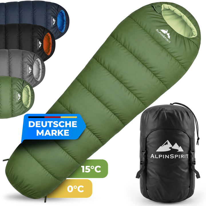 AlpinSpirit Schlafsack [20x30 Packmaß] 3 Jahreszeiten Sommer & Winter,Camping,Festival,Outdoor
