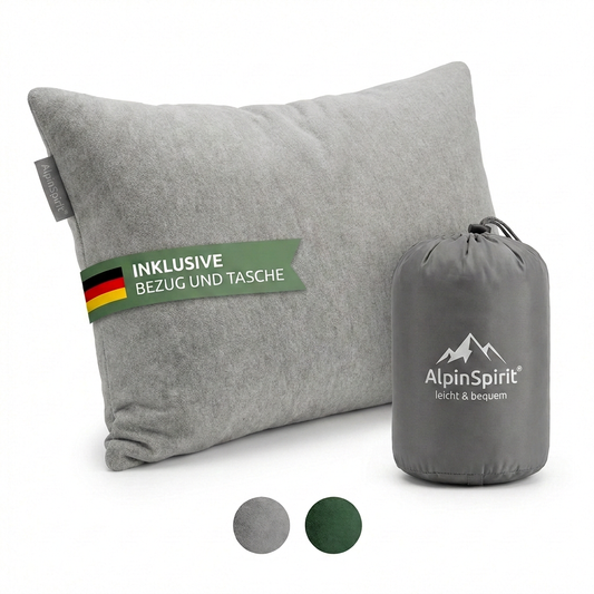 AlpinSpirit Camping und Reisekissen [100% Baumwolle] Ultraleichtes Memory Foam Kissen