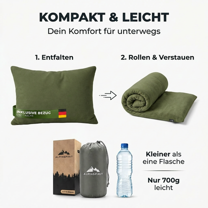 AlpinSpirit Camping und Reisekissen [100% Baumwolle] Ultraleichtes Memory Foam Kissen